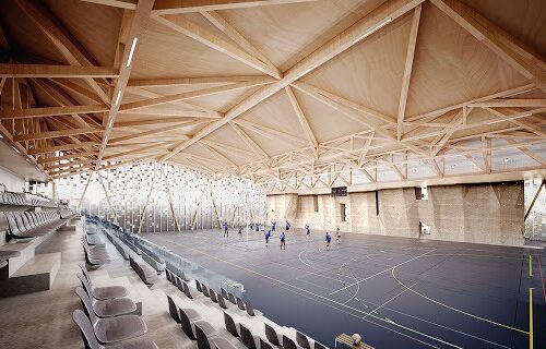 Plafond bois du complexe Danton au Havre